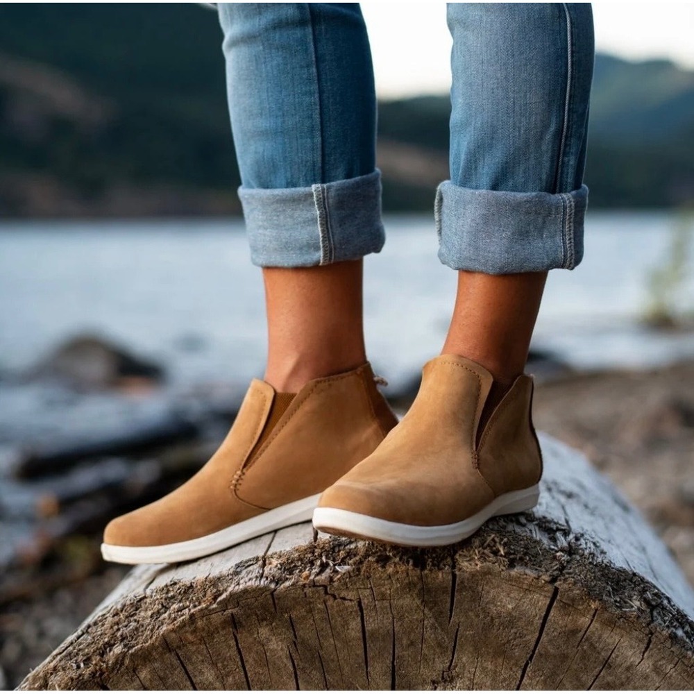 Olukai Hawai Loa Manu Hope Leather Slip On Ankle Boots Tan Womens 9 Wool Lined